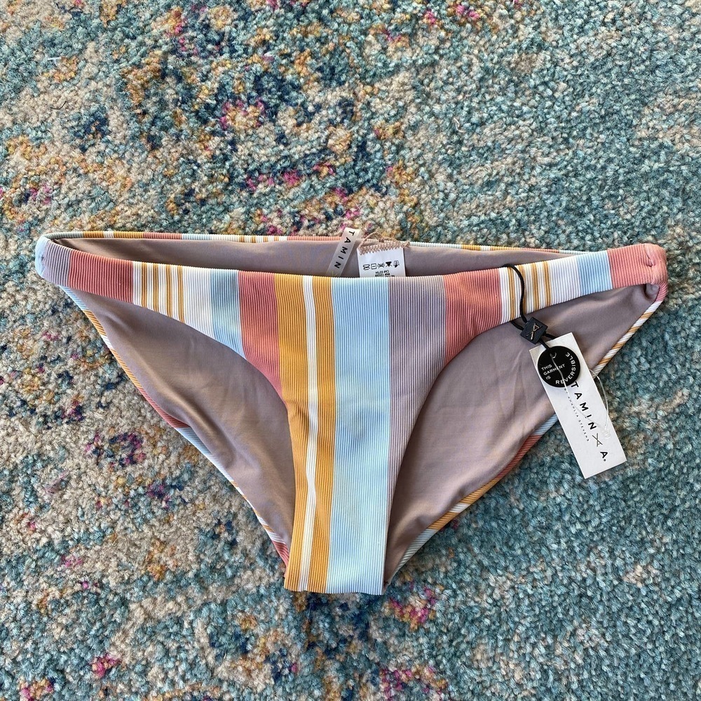 NWT Vitamin A Verano Rainbow Stripe Luciana Hipster Bikini Bottoms - Picture 4 of 9